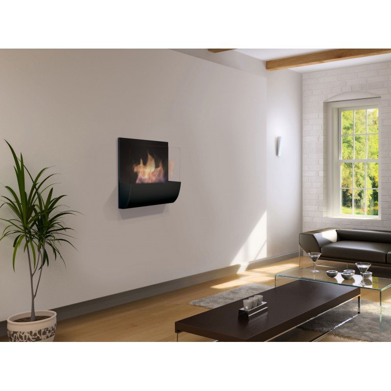 Cheminée murale EOS Black noir ultra moderne.